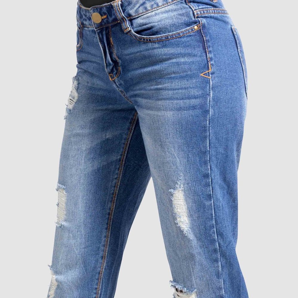 OLGYN Boyfriend Medium Blue Denim Pant Skinny Fit - Picture 3 of 5